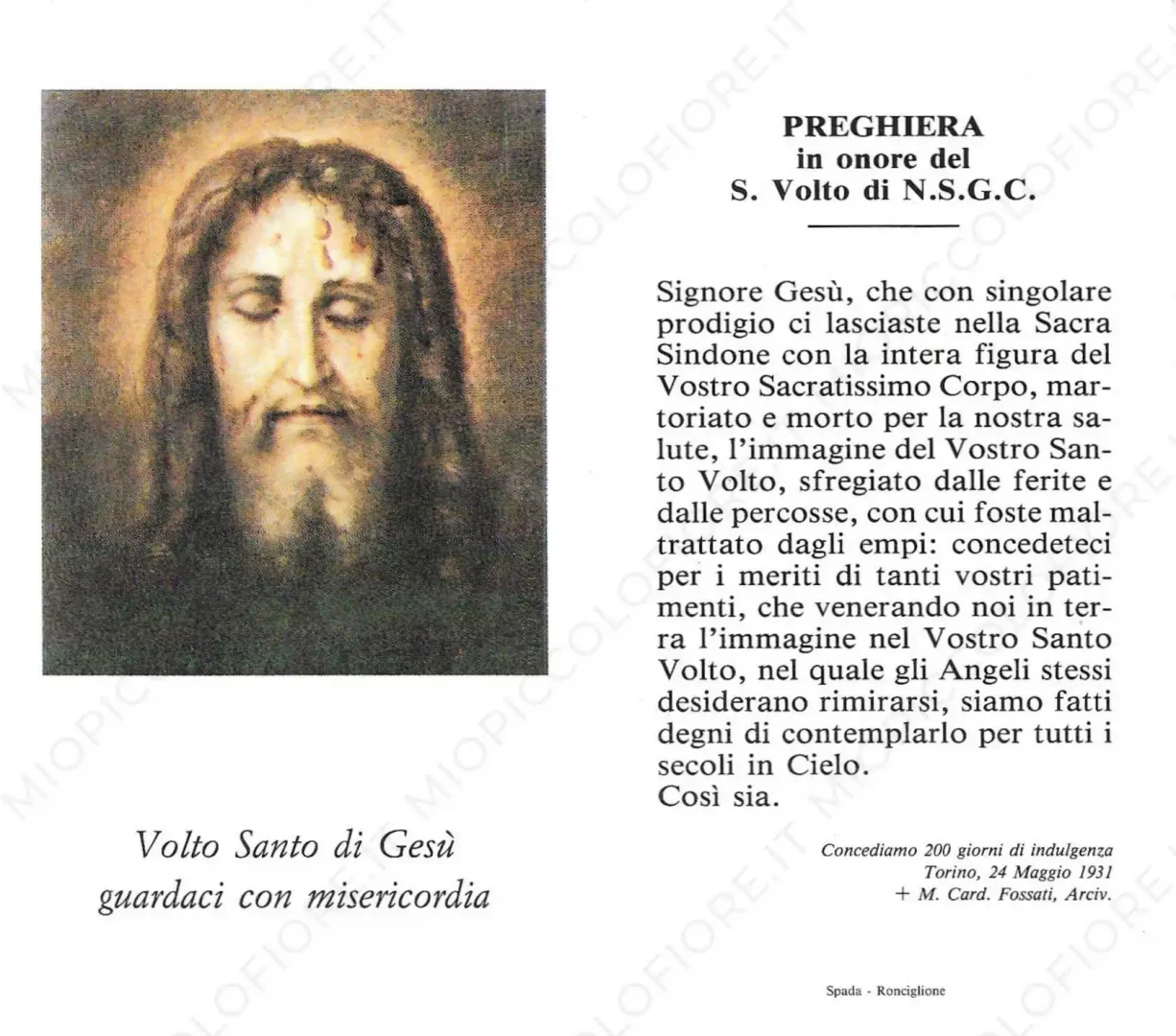 MIO PICCOLO FIORE Preghiera Volto Santo